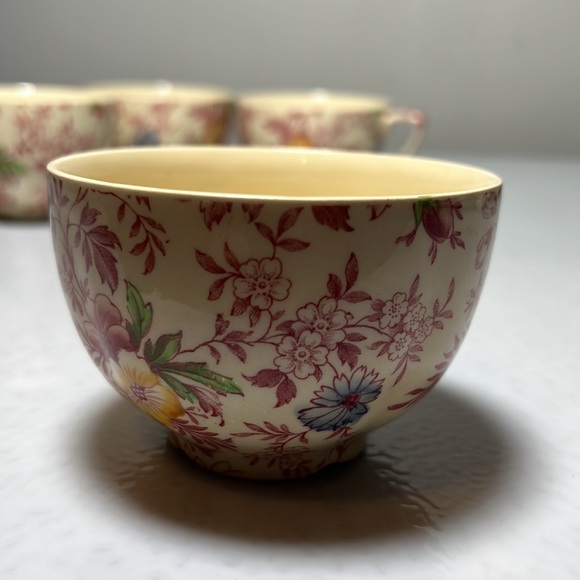 Vtg Flat Cup Set 4 of Old English Chintz Pink Multicolor by JOHNSON BROTHERS - Picture 4 of 8